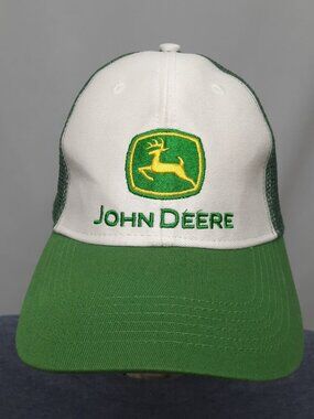 John Deere Trucker Hat Green White Mesh Back Snapback Cap - One Size